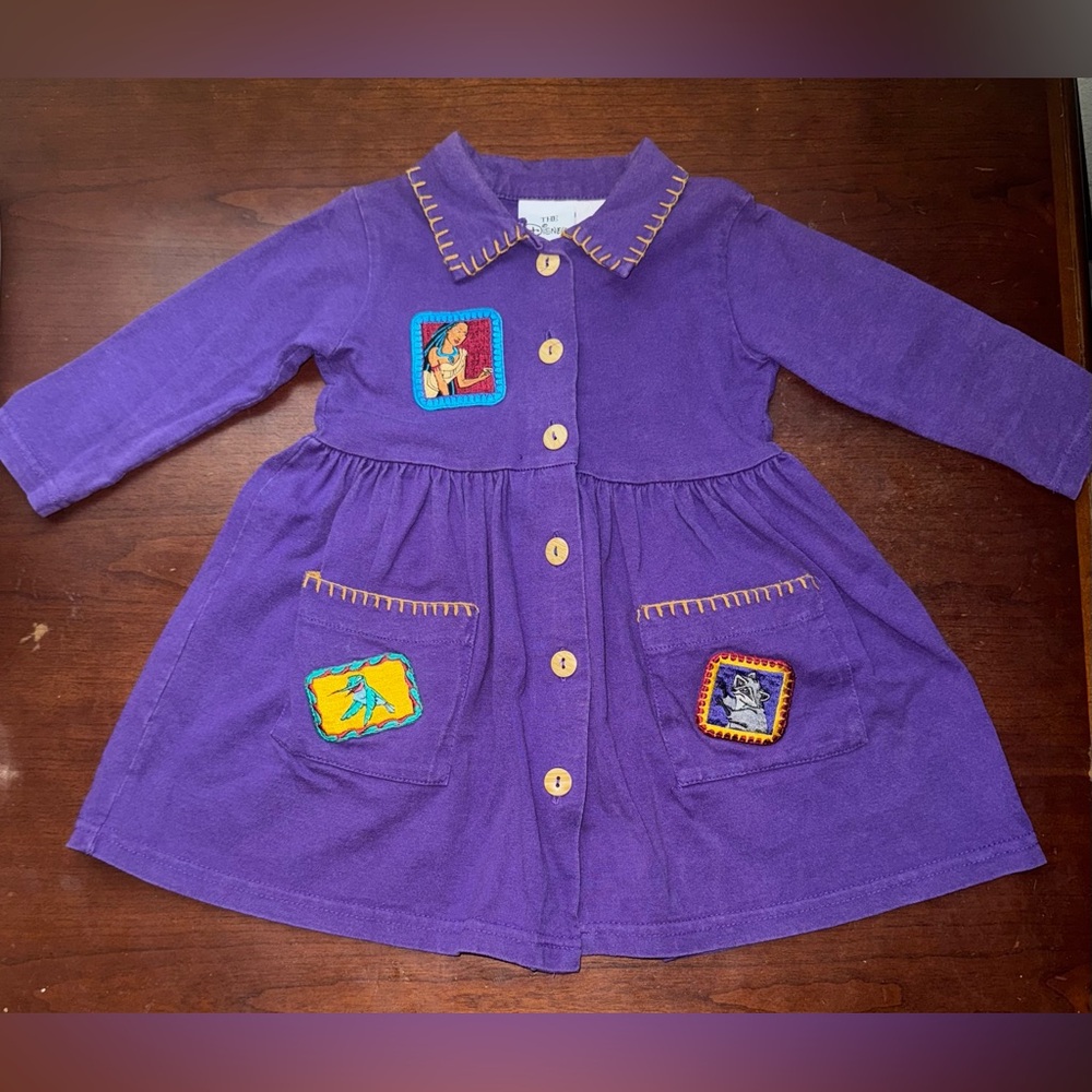 Disney Pocahontas Vintage Long Sleeve Purple Kids Dress 2T